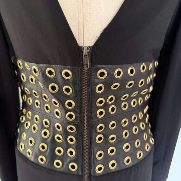 Jovani Faux Leather Long Sleeve Low Back Black Dress Size 10 Cocktail Mini Sexy - Picture 11 of 12